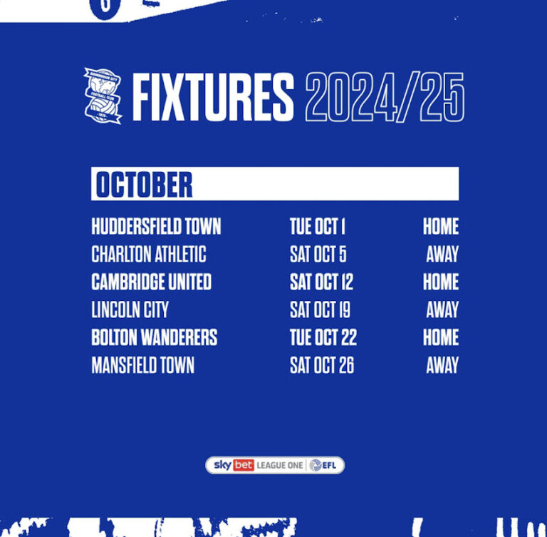 Birmingham City's 2024/25 Season Fixtures: October