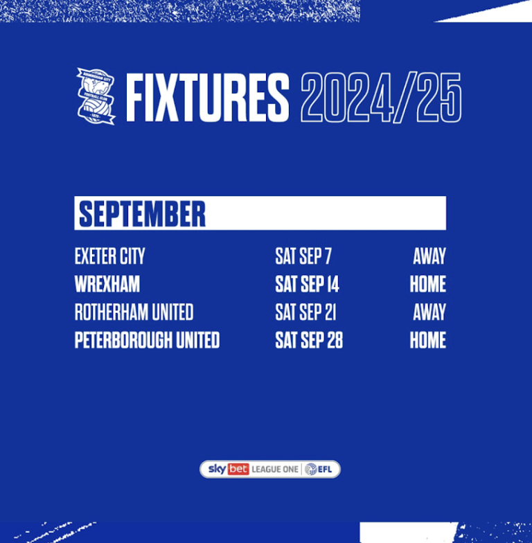 Birmingham City's 2024/25 Season Fixtures: September